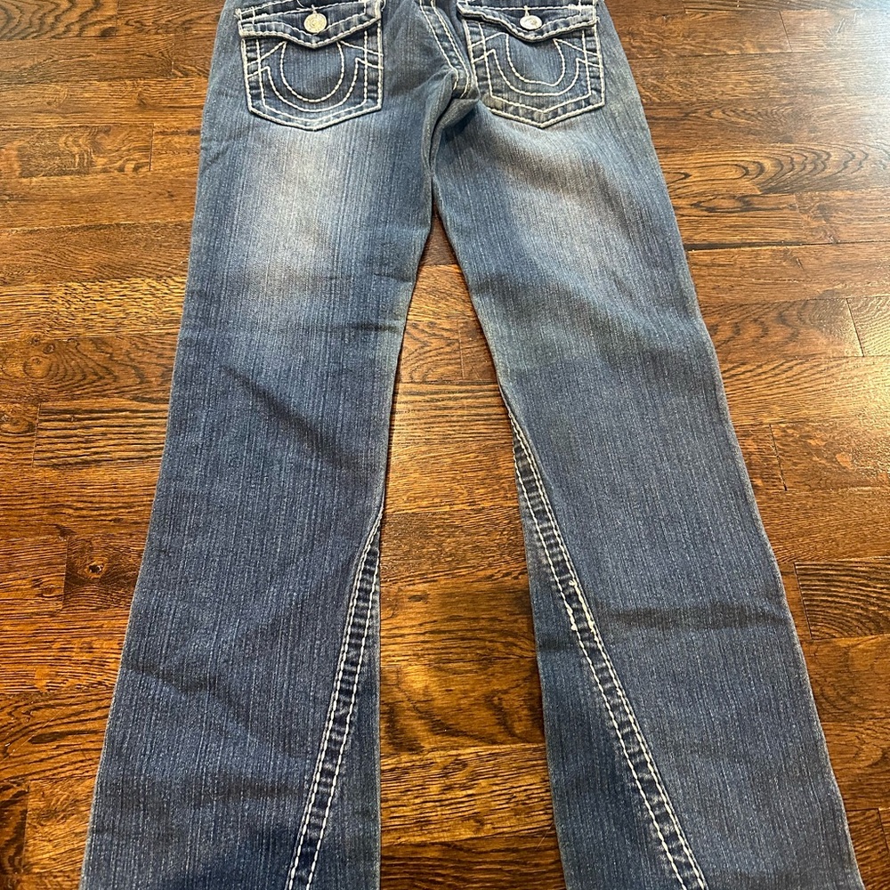 True Religion Blue Boot Cut Jeans with Decorative Stitching